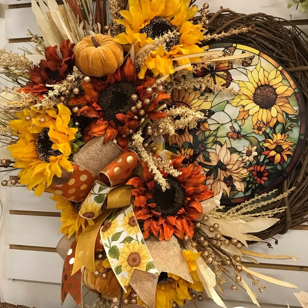 Hand Crafted Sunflower Hand Crafted Wreath Fall Beautiful Custom Design Or…
